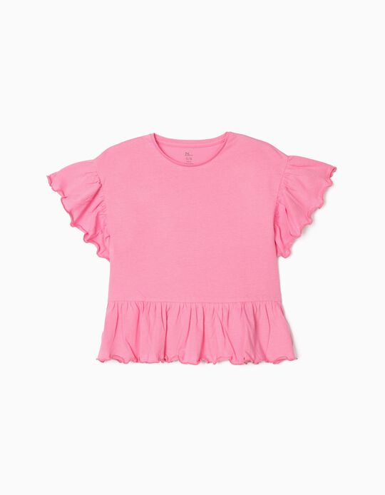 T-Shirt with Ruffles for Girls, Pink