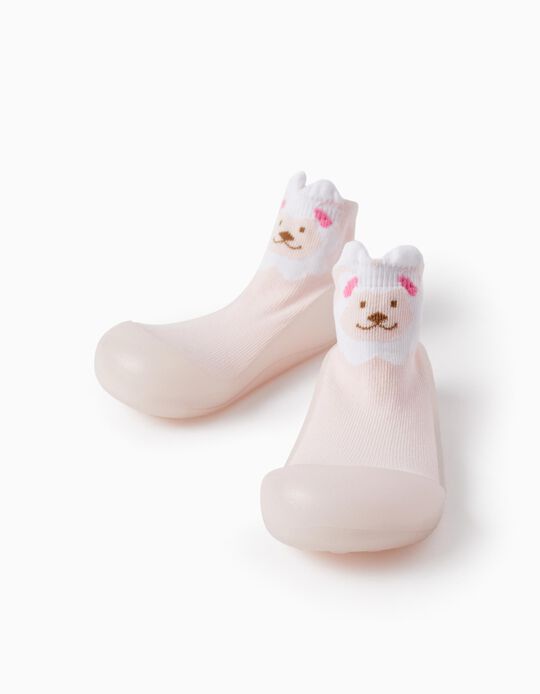Rubber Sole Socks for Baby Girls 'Sheep', Pink