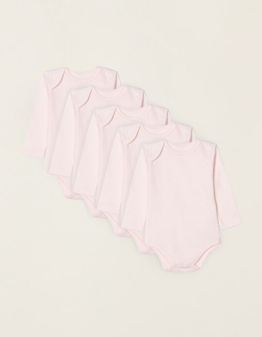 5 Long Sleeve Bodysuits for Baby Girls, Pink
