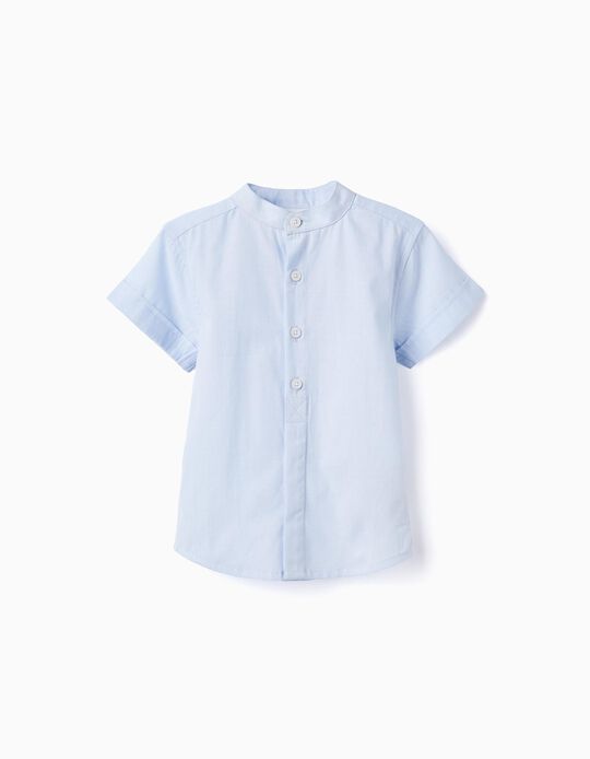 Camisa de Manga Corta con Cuello Mao para Bebé Niño, Azul