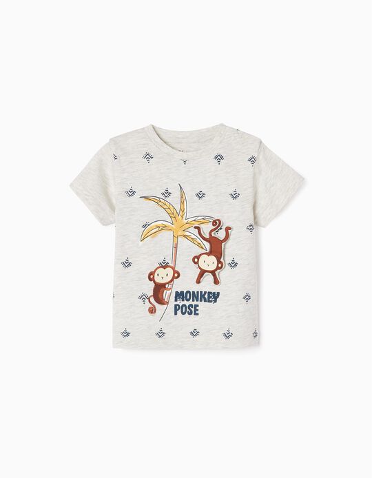 Camiseta de Algodón para Bebé Niño 'Mono', Gris