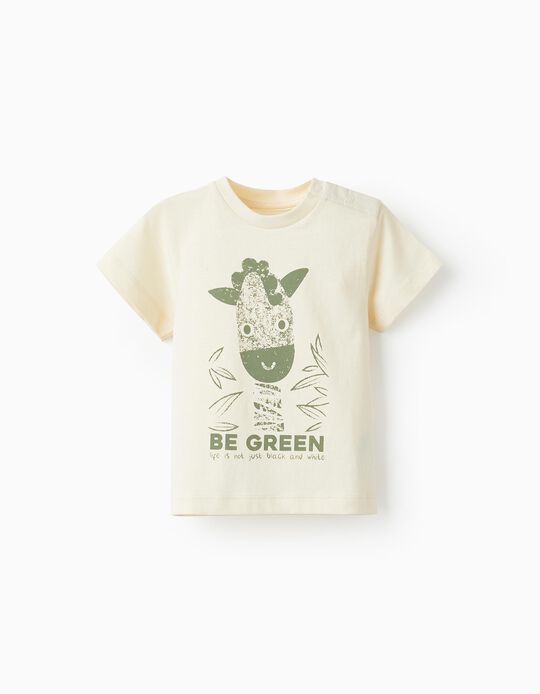T-Shirt de Manga Curta em Algodão para Bebé Menino 'Be Green', Bege