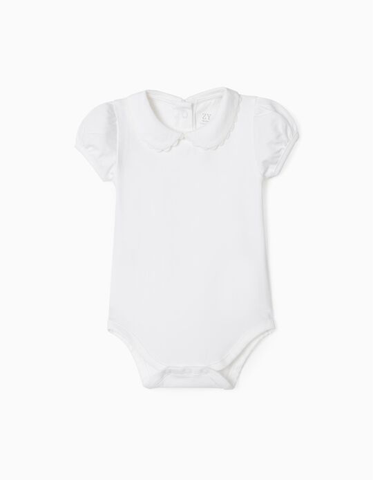Long Sleeve Bodysuit for Newborn Baby Girls, White