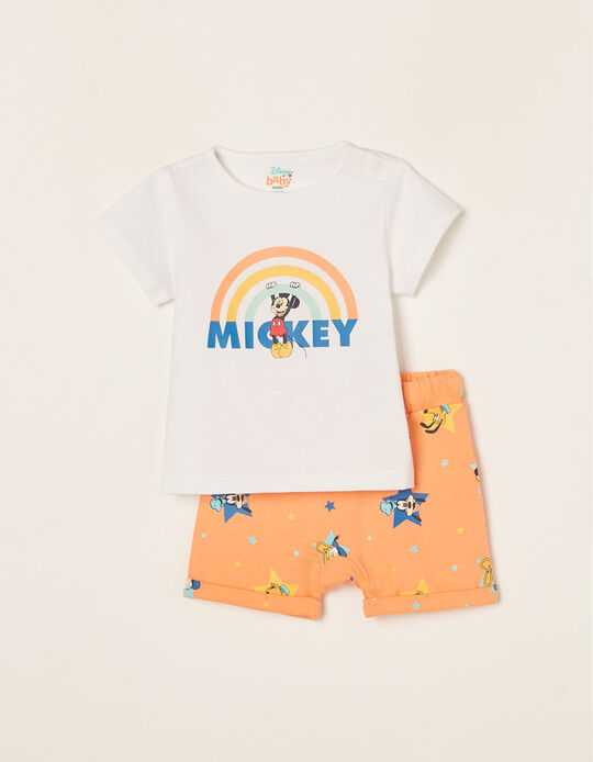 Camiseta + Short para Recién Nacido 'Mickey',  Blanco/Coral