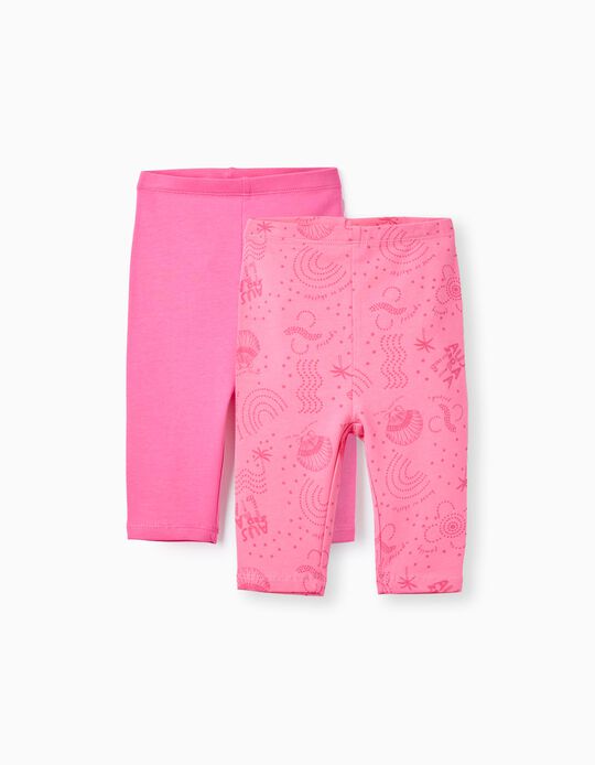 2 Short Leggings in Cotton for Baby Girls, Pink