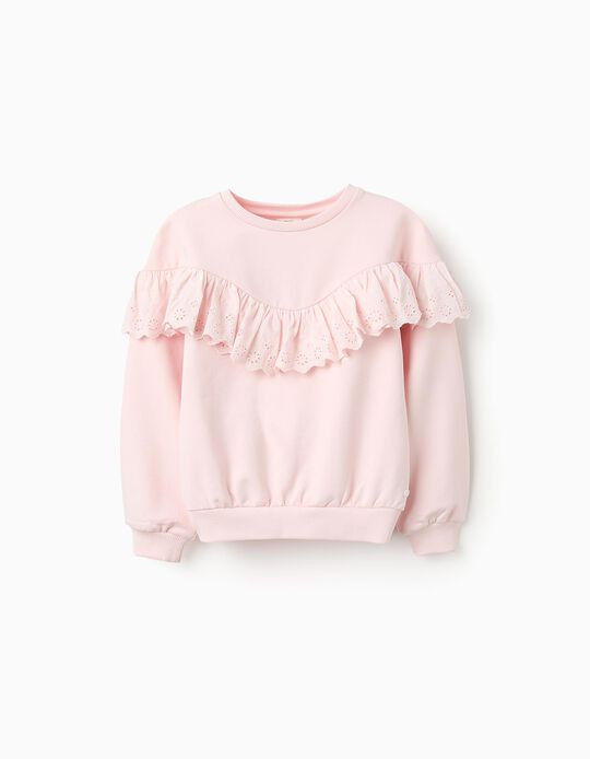 Comprar Online Sweatshirt de Algodão com Folhos para Menina, Rosa