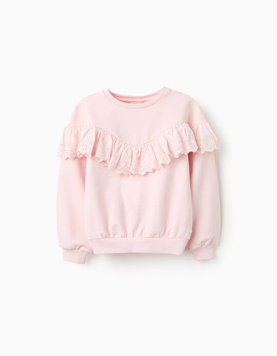 Buy Online Cotton Sweatshirt with Ruffles for Girls, Pink