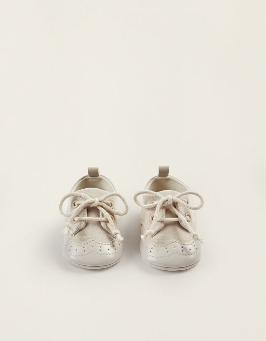 Sapatos de Tecido e Pele para Recém-Nascido, Cinza Claro