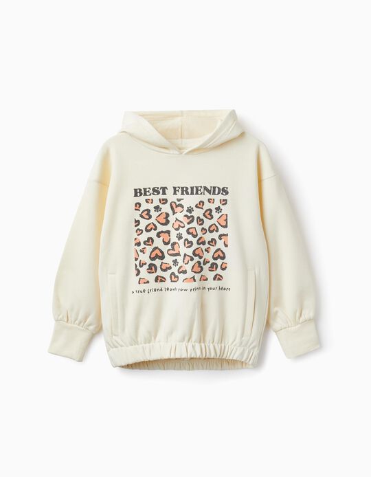 Fleece Hooded Sweatshirt with Glitter for Girls 'Best Friends', White