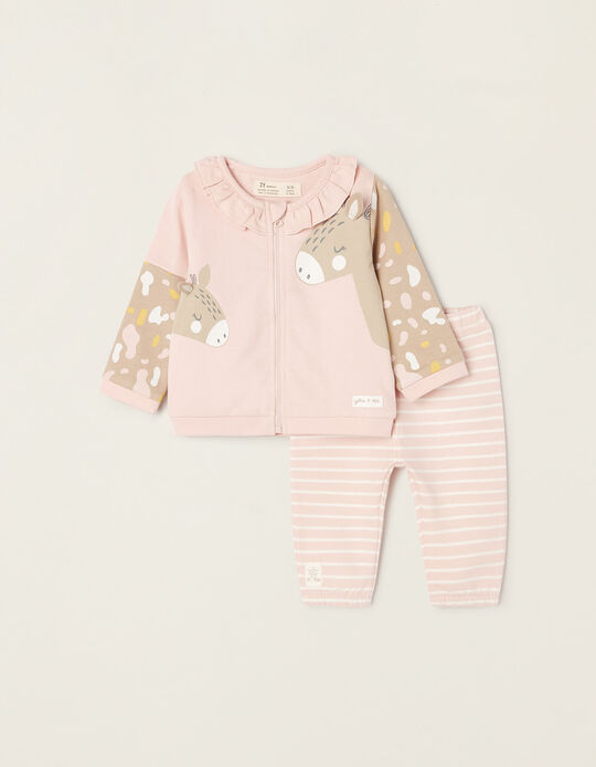 Jacket + Trousers Set for Newborn Baby Girls 'Giraffe', Pink
