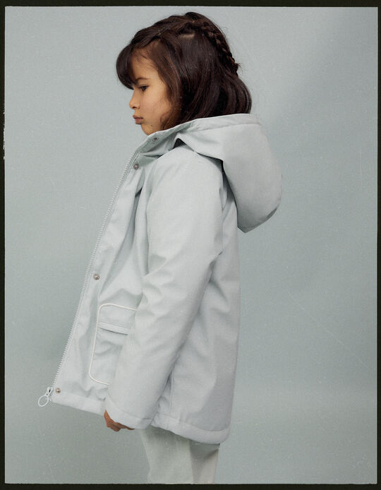 Rubber Parka with Hood for Girls, Light Blue
