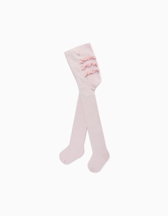 Knit Tights with Frills for Baby Girls, Pink