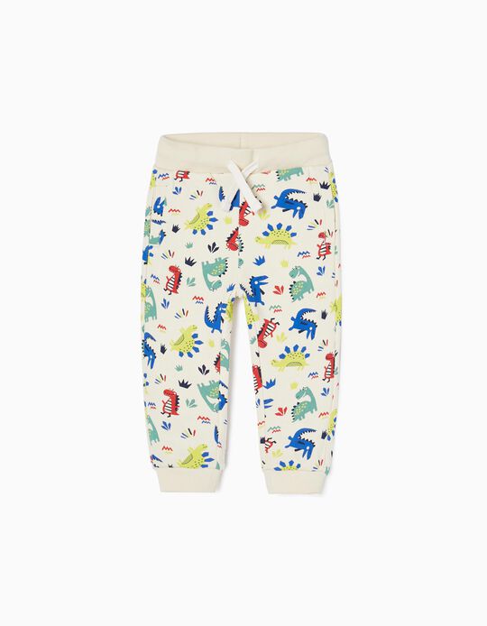 Cotton Joggers for Baby Boys 'Dinosaurs', Beige