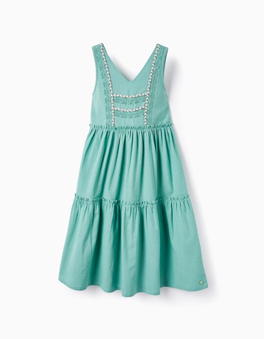 Cotton and Linen Dress for Girls, Green
