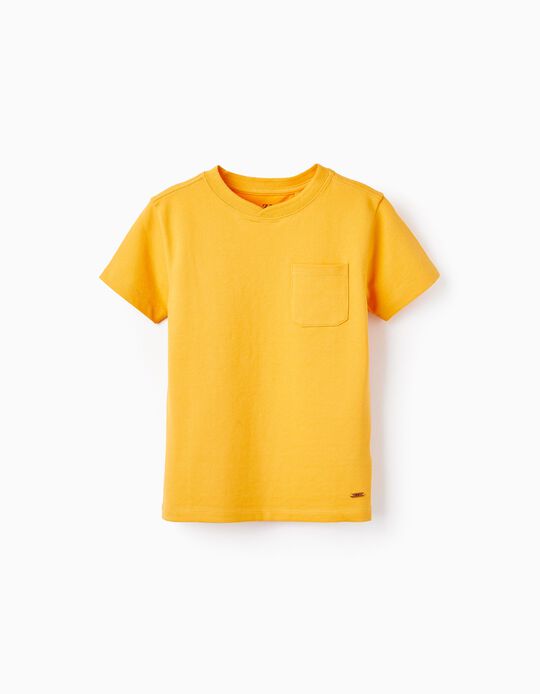 T-Shirt de Manga Curta em Piqué de Algodão para Menino, Amarelo