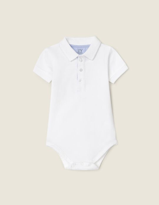 Polo-Bodysuit for Newborn Baby Boys, White