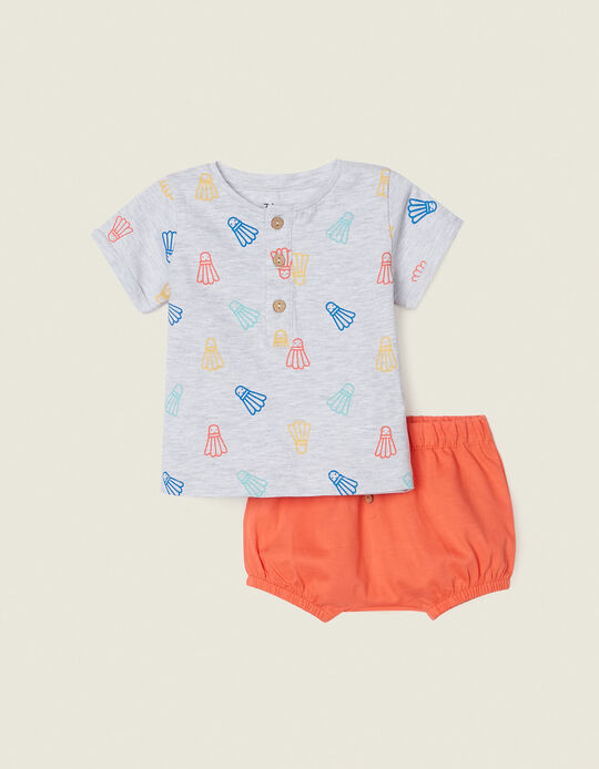 Camiseta + Short para Recién Nacido, Gris/Naranja
