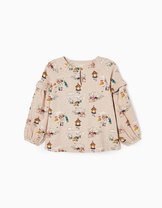 Cotton Tunic for Girls 'Cuckoo', Beige