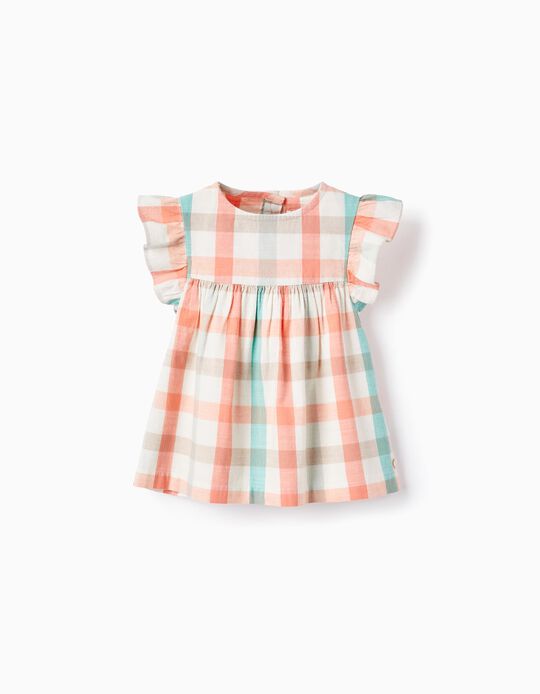 Checked Cotton Blouse for Baby Girls 'B&S', Coral/Green Water