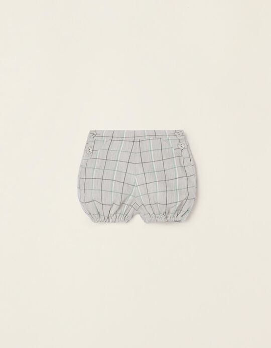 Plaid Shorts in Cotton For Newborn Baby Boys, Grey/Green