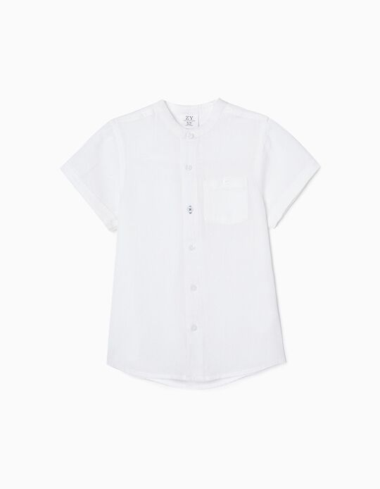Camisa de Manga Curta com Gola Mao para Menino, Branco