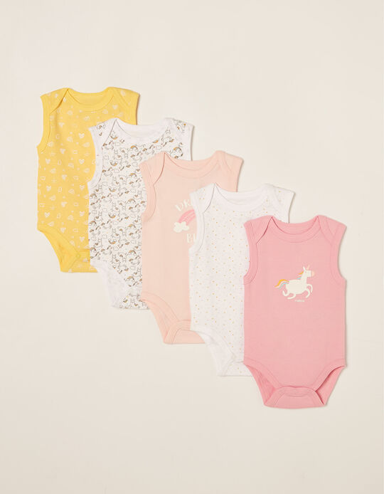 5 Bodysuits for Baby Girls 'Dreams&Unicorns', Multicoloured