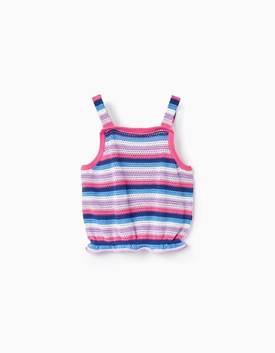 Striped Cropped Knit Top for Girls, Multicolour