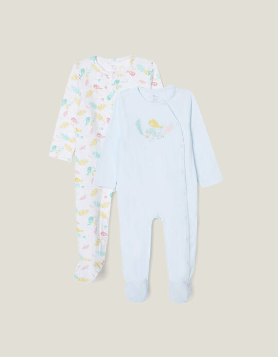 2 Sleepsuits for Baby Girls 'Birds', white/Blue