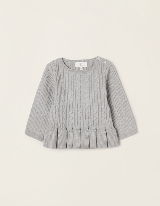 Ribbed Jumper with Twisted Knit for Newborn Baby Girls, Grey