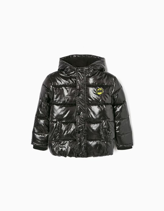 Quilted Hooded Jacket with Interior Straps for Boys 'Batman', Black