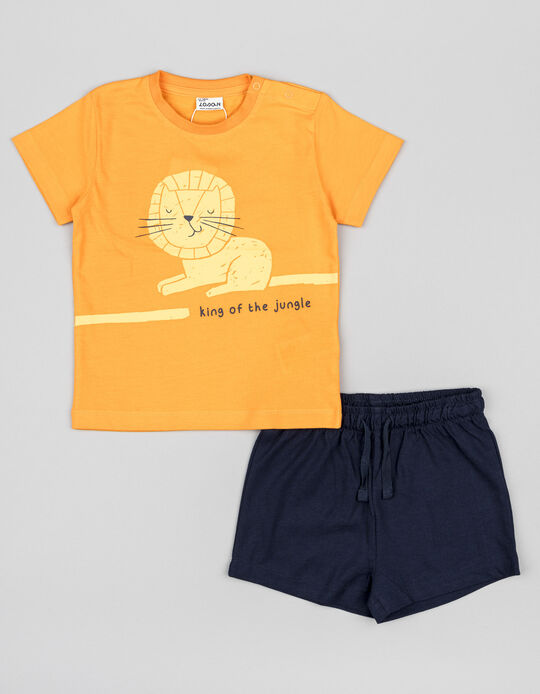Comprar Online T-shirt + Calções para Bebé Menino 'Leão', Laranja/Azul Escuro
