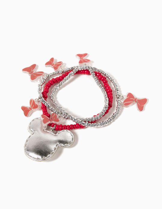 Bracelet Triple Fille 'Minnie', Rouge/Argenté
