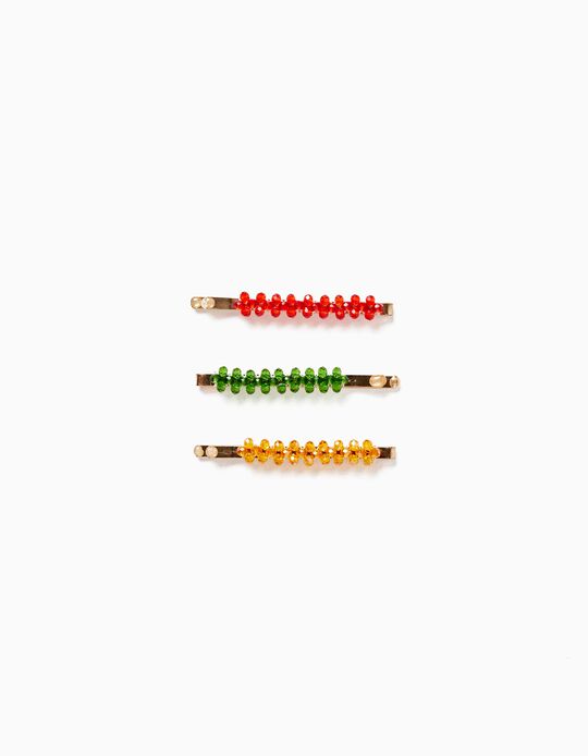 3-Pack Hair Clips with Beaded Pattern for Baby Girls and Girls, Multicolor