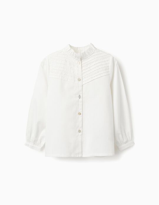 Comprar Online Blusa de Algodão com Renda e Drapeado para Menina, Branco