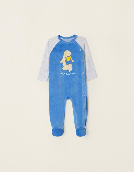 Velour Sleepsuit for Baby Boys 'Bear', Grey/Blue