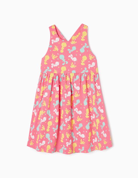 Cotton Strappy Dress for Girls 'Tweety', Pink