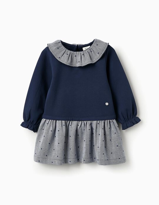 Comprar Online Vestido Combinado às Bolinhas para Bebé Menina, Azul Escuro