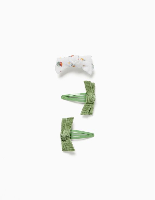 3-Pack Hair Clips for Babies and Girls, Green/White