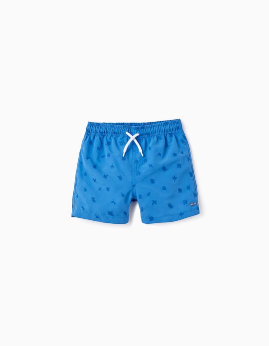 Swim Shorts with Embroidered Pattern for Boys, Blue
