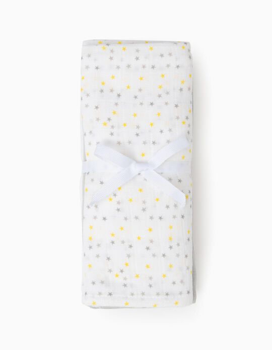 3 Nappy Squares Organic Cotton Yellow Stars ZY Baby