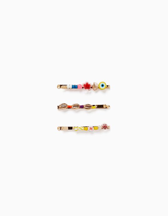 Pack 3 Hair Clips with Beads for Girls 'Whelk', Multicoloured