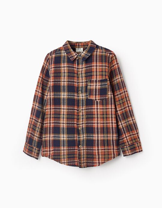 Comprar Online Camisa com Xadrez para Menino 'B&S', Laranja/Azul Escuro