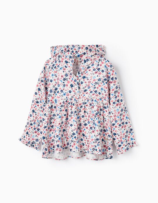 Floral Hooded Blouse for Girls, Multicolour
