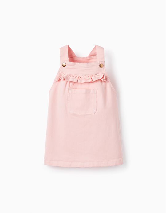 Sleeveless Cotton Twill Dress for Baby Girls, Light Pink