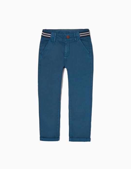 Cotton Twill Chino Trousers for Boys, Blue