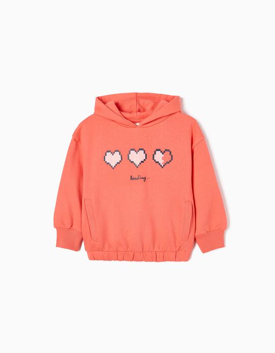 Hooded Sweatshirt in Cotton for Girls 'Loading', Coral