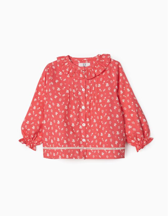Floral Shirt for Baby Girls, Coral