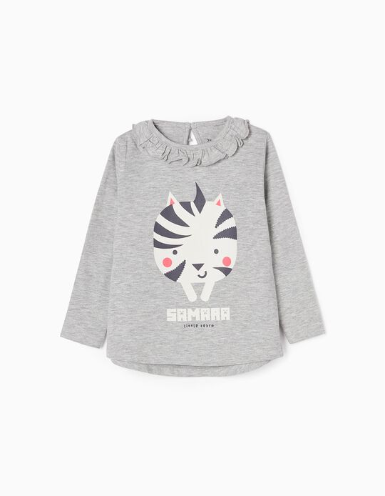 T-shirt de Manga Comprida em Algodão para Bebé Menina 'Zebra', Cinza