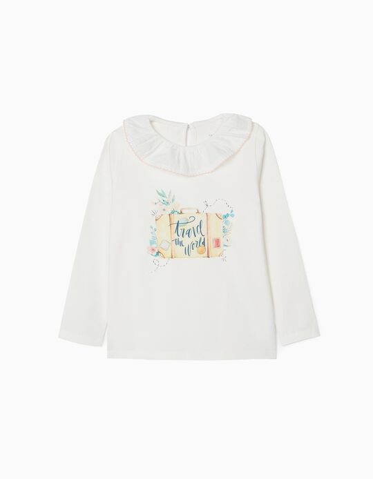 T-Shirt Manches Longues Fille 'Travel', Blanc