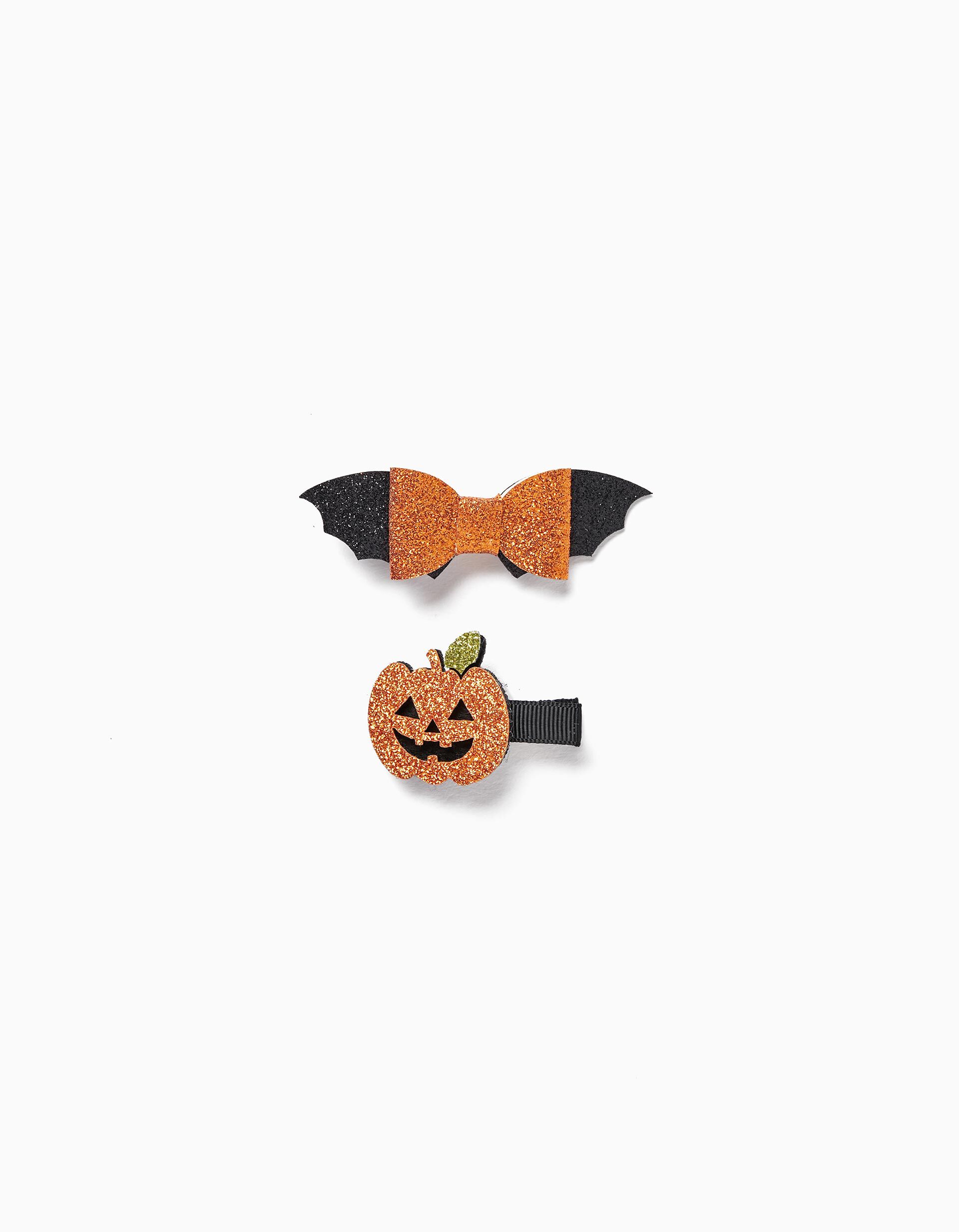 Pack of 2 Hair Clips with Glitter for Baby and Girl 'Halloween',  Black/Orange | Zippy Online Austria